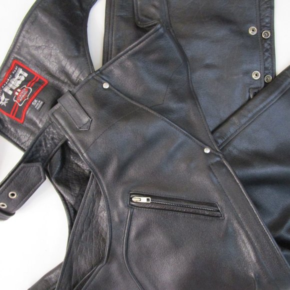 5X 5XL Black Leather Motorcycle Chaps Pants Mesh Lining - Picture 3 of 11